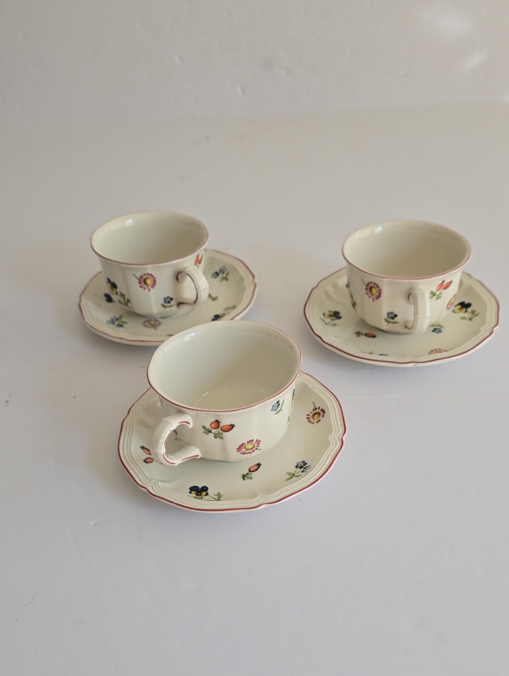 Villeroy & Boch Set Of 3 Petite Fleur Cups Saucers Vitro  Porcelaine Luxembourg
